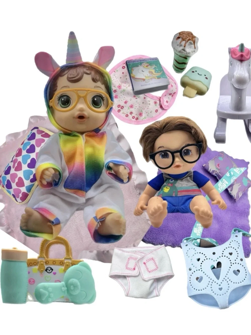 Unicorn Rainbow Baby Doll Set with Accessories - Pink/Multicolor